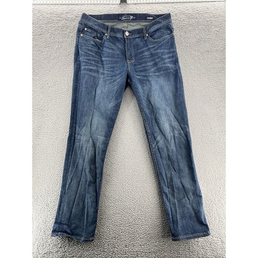 Seven7 Men's Skinny Fit Stretch Distressed Blue Jeans 38x34 (38x33.5 Actual)